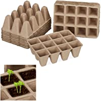 Relaxdays Macetas biodegradables- Kit semillero- Cuadradas- Celulosa- Altura de 5 cm- 204 Uds- Beige